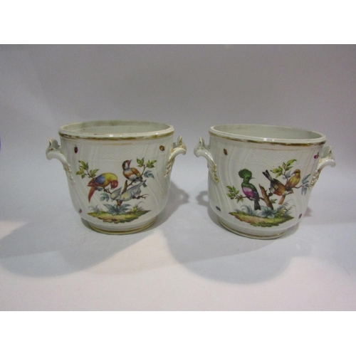 4186 - A pair of Continental porcelain handpainted jardinieres, 17cm tall