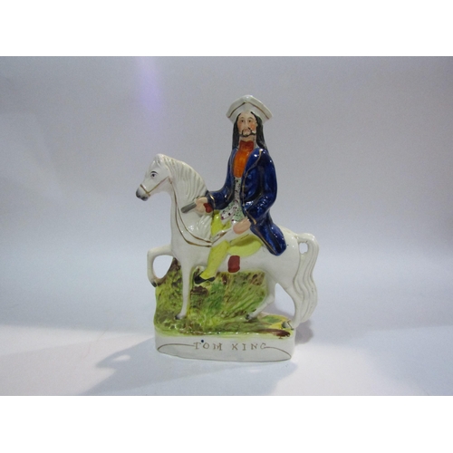 4437 - A Victorian Staffordshire figure of highwayman Tom King, horse foot a/f, 29cm tall