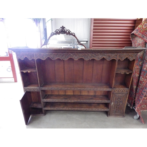 2072 - A Victorian carved oak dresser top 192w x 126cm tall