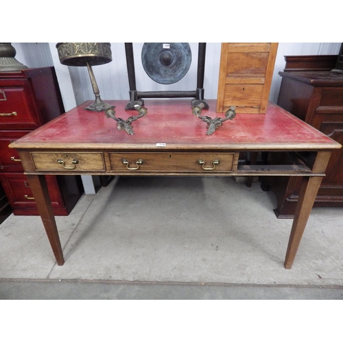 2106 - A 20th Century style partners desk with red leather inset top, one drawer missing, 137cm x 92cm   (E... 