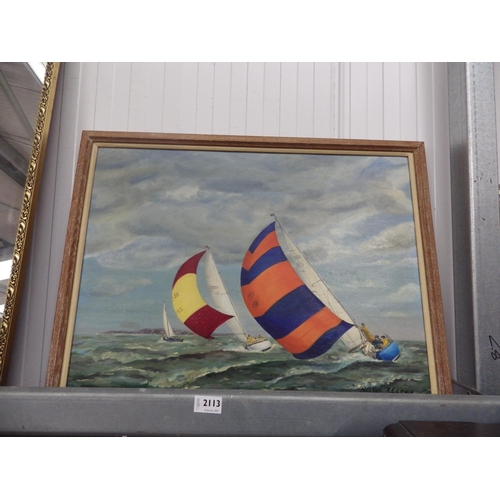 2113 - An oil painting of sailing yachts