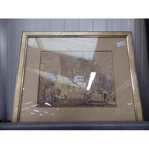 2116 - A 19th Century watercolour and a town scene and two Victorian watercolours mounted and framed as one