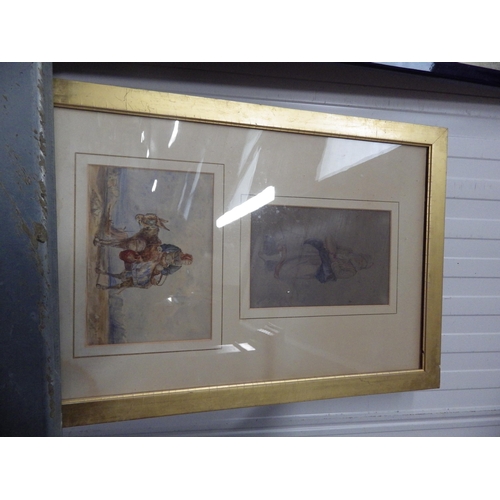 2116 - A 19th Century watercolour and a town scene and two Victorian watercolours mounted and framed as one