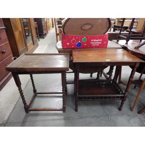 2125 - A two tier barley twist side table, tray and a mahogany side table (3)