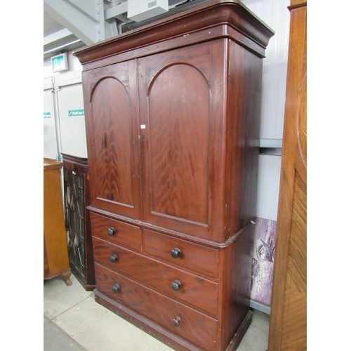 2185 - A Victorian scumbled painted pine cupboard on chest with hanging hooks to interior