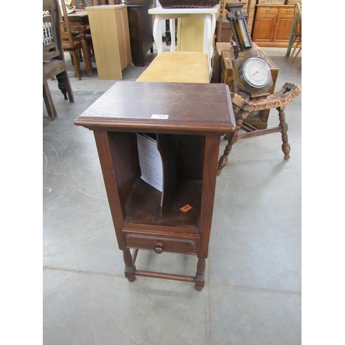 2197 - An oak side table, a carved spinning chair and a barometer (3)