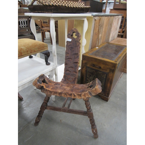 2197 - An oak side table, a carved spinning chair and a barometer (3)