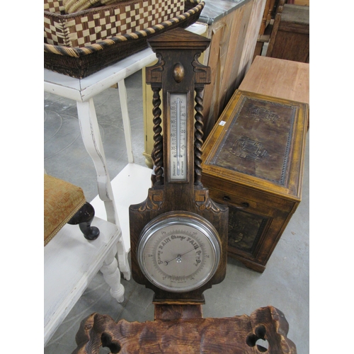 2197 - An oak side table, a carved spinning chair and a barometer (3)