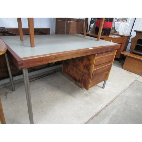 2309 - A teak school desk on metal legs   (E) £8-12