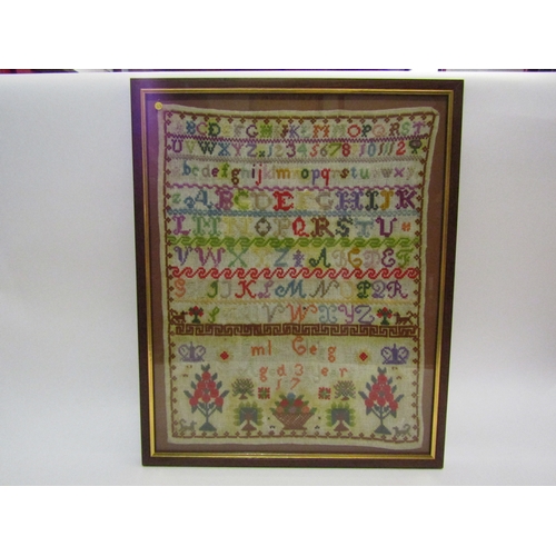 4016 - A Victorian sampler dated 1877 by Emily Clegg aged 13 years, small hole and some discolouration, fra... 