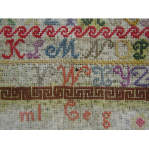 4016 - A Victorian sampler dated 1877 by Emily Clegg aged 13 years, small hole and some discolouration, fra... 