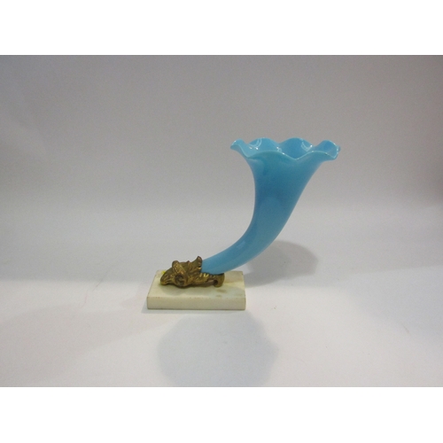 4049 - A Regency ormolu mounted blue opaline glass cornucopia, 19cm tall   (R) £30