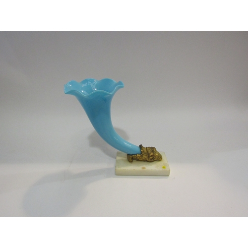 4049 - A Regency ormolu mounted blue opaline glass cornucopia, 19cm tall   (R) £30