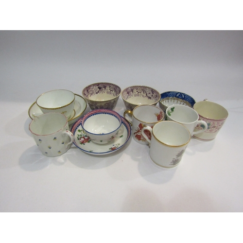 4198 - Five Georgian coffee cans, two tea bowls and saucers and three tea bowls, some hairline cracks