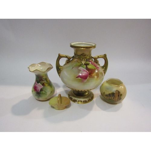 4402 - Four pieces of Edwardian Royal Worcester including handpainted roses and view of York Abbey       (E... 