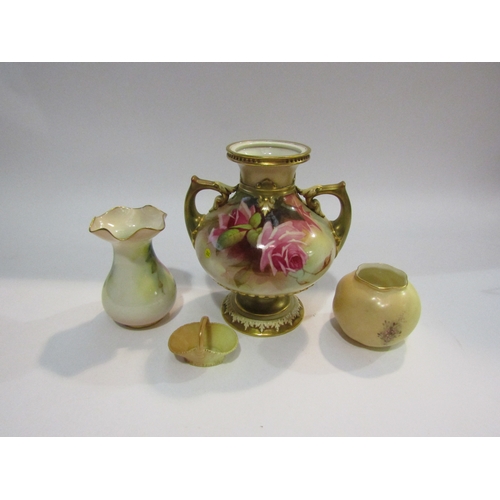 4402 - Four pieces of Edwardian Royal Worcester including handpainted roses and view of York Abbey       (E... 