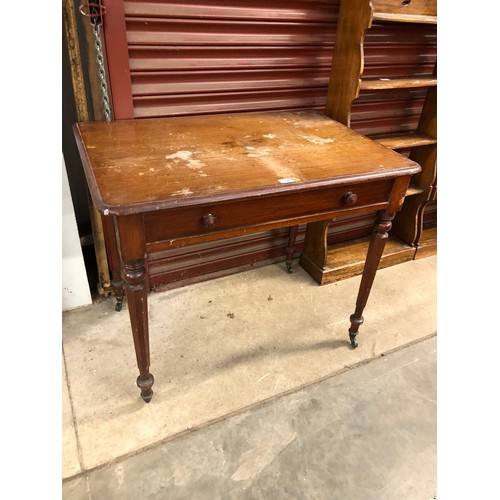 2358 - A Victorian mahogany single drawer side table on castors