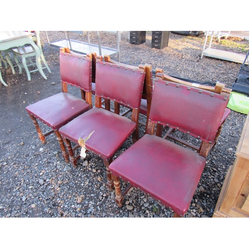 3251 - Six leatherette with brass stud chairs