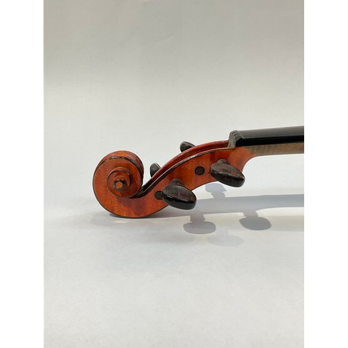 9035 - A French violin labelled Breton Brevete, also stamped Breton on the button, 59.5cm total length, uns... 