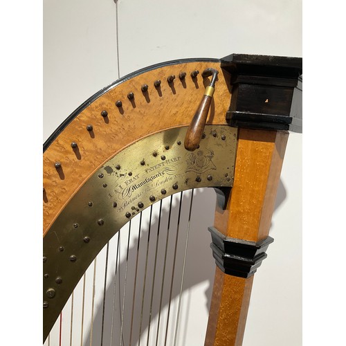 9001 - A Regency harp by I & I Erat of 23 Berners Street, London. Birdseye maple and ebonised frame, brass ... 