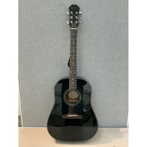 9072 - An Epiphone AJ-10/BK acoustic guitar, serial no. SI 00033920, with soft case