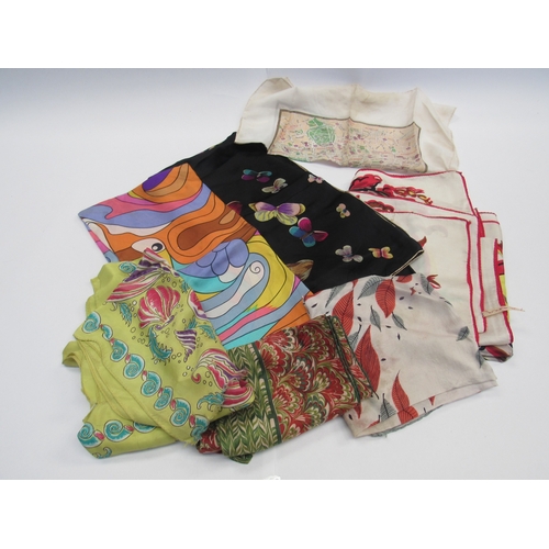 8008 - A box containing silk scarves to include Christian Dior, 1960's Pucci style, 1940's poodle print, bu... 