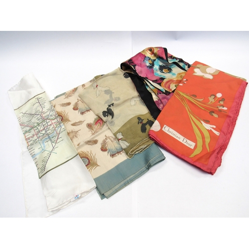 8008 - A box containing silk scarves to include Christian Dior, 1960's Pucci style, 1940's poodle print, bu... 