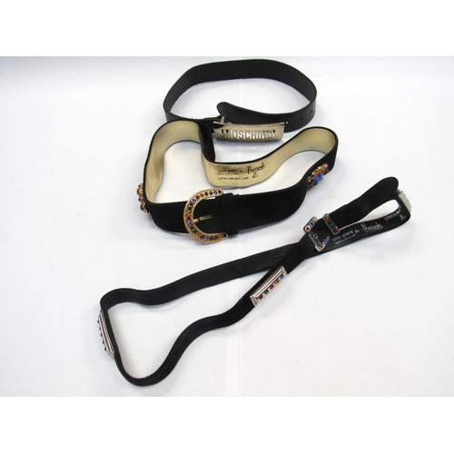 8009 - Two Otto Glanz fashion belts for Harrods and a Moschino Jeans black belt with a yellow metal buckle ... 