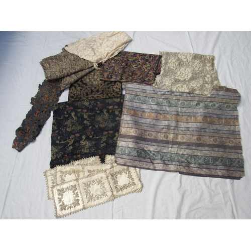 8022 - Four pieces of silk lame, small Turkish embroideries which are silvered metal work onto silk, three ... 