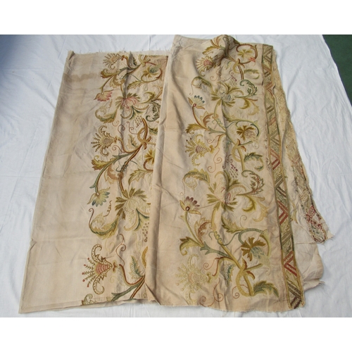 8023 - Various country house tapestry remnants and two fine linen textiles with an embroidered wool crewelw... 