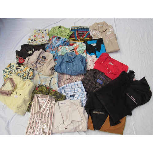 8045 - A box containing a good quantity of mid 20th Century gents shirts, some Hawaiian and labels to inclu... 