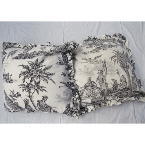 8050 - Early 20th Century black and white French toile de Jouy fabric made into a bedspread which is double... 