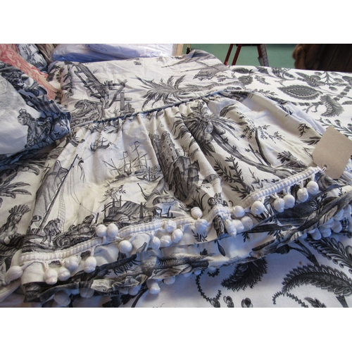 8050 - Early 20th Century black and white French toile de Jouy fabric made into a bedspread which is double... 