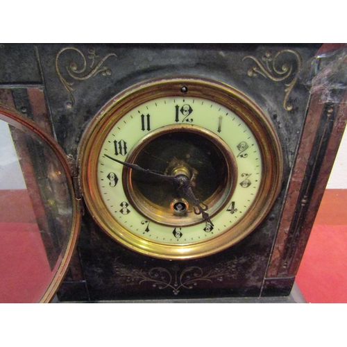 1029 - A Victorian black slate mantel clock, Arabic numerated dial, architectural form, 32cm tall