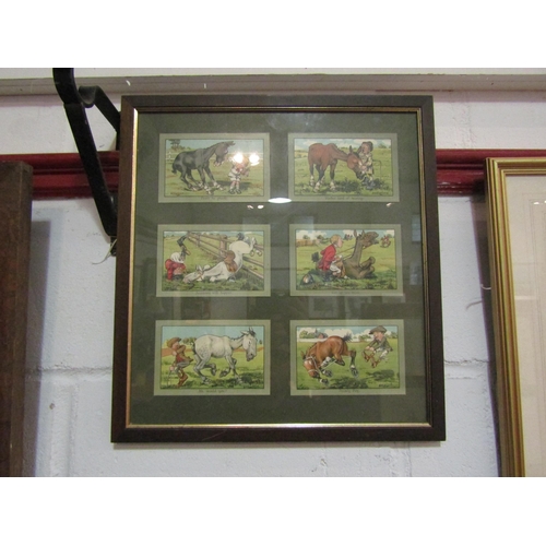 1036 - Six J. E. Shepheard cards framed as one, each 9cm x 14cm, depicting comic horse 