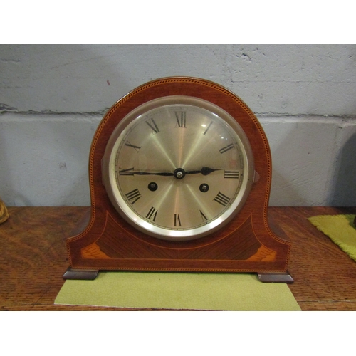 1510 - A 1940's inlaid mantel clock, Roman numerated chapter ring, pendulum