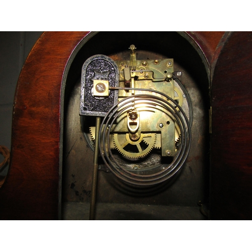 1510 - A 1940's inlaid mantel clock, Roman numerated chapter ring, pendulum