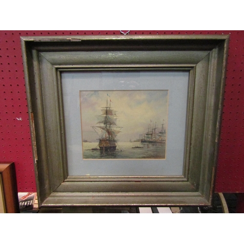 1060 - A watercolour of sailing ships at anchor. Framed and glazed, 19cm x 23.5cm image size