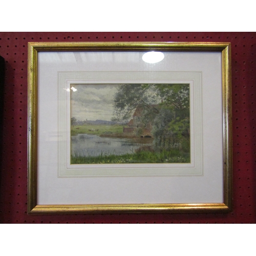 1061 - AMY E. FISHER (XIX): A watercolour of mill and sheep grazing, framed and glazed, 17cm x 25cm image s... 