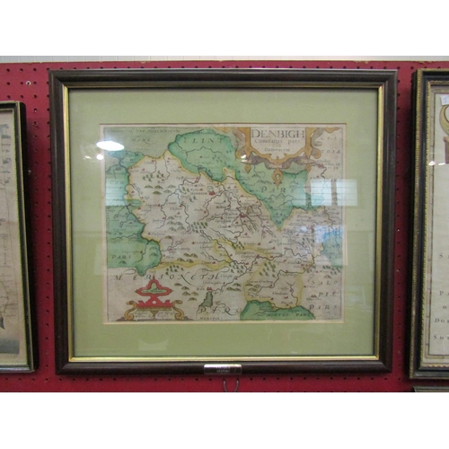 1126 - A hand coloured engraved map of Denbighshire, Wales, by Saxton/Kip, circa 1610, framed and glazed, t... 