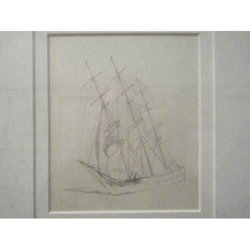 1135 - W. L. WYLLIE: Pencil sketch of a frigate, framed and glazed, 13cm x 11cm image size