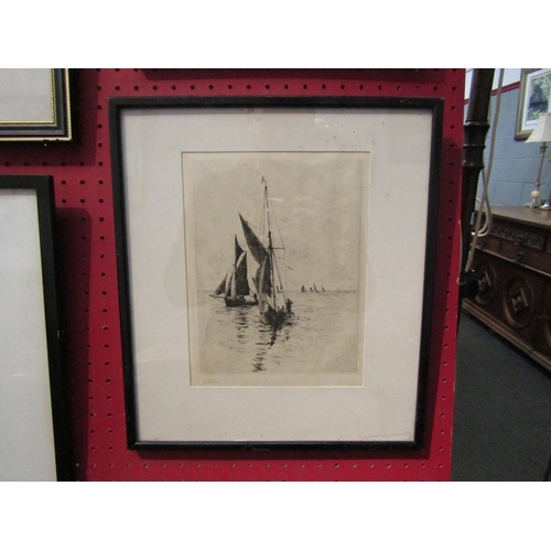 1136 - W.L. WYLLIE: Etching of sailing boats, pencil signed lower left, framed and glazed, 21.5cm x 16.5cm ... 