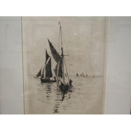 1136 - W.L. WYLLIE: Etching of sailing boats, pencil signed lower left, framed and glazed, 21.5cm x 16.5cm ... 