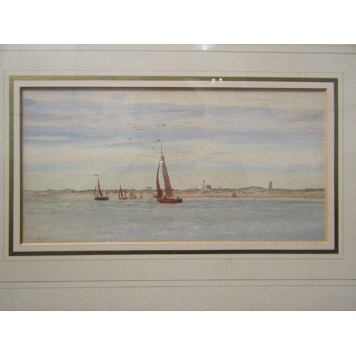 1137 - W.L. WYLLIE: Watercolour of coastal scene of sailing vessels, signed lower left, framed and glazed, ... 