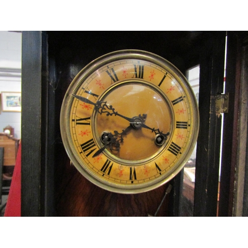 1146 - A German regulator wall clock with enamel dial, Roman numerals and pierced hands, with key and pendu... 