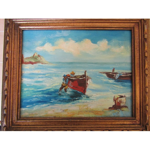 1149 - Two oils on board depicting South East Asian junk boats, both indistinctly signed lower right, 24cm ... 