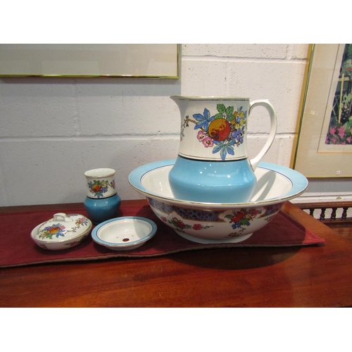 1152 - A Whieldon ware wash set, white and blue ground with floral design       (R) £0   (E) £10-20