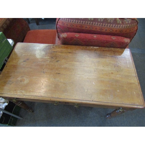 1157 - A 19th Century oak side table two drawers on turned legs, stains to top, 76cm tall x 106cm wide x 52... 