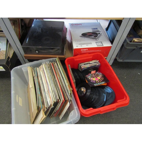 1187 - An Ion portable USB turntable, a Sansui record player and two boxes of records