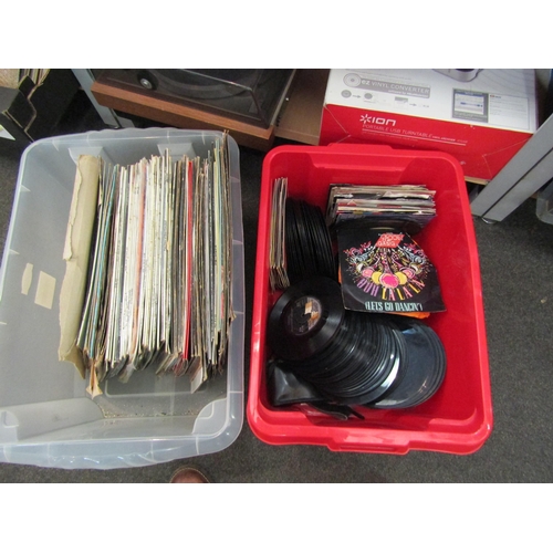 1187 - An Ion portable USB turntable, a Sansui record player and two boxes of records